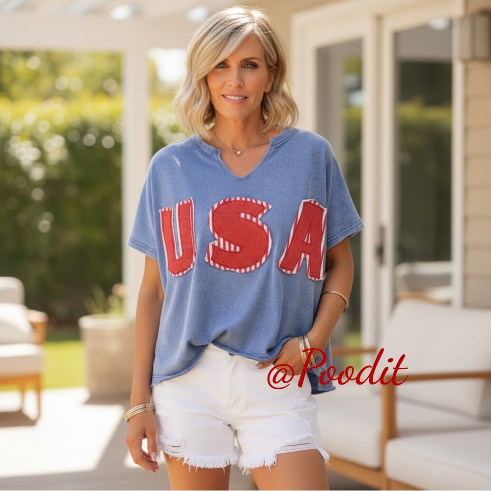 POODIT Patriotic USA oversized French terry top S M L XL - Picture 7 of 15